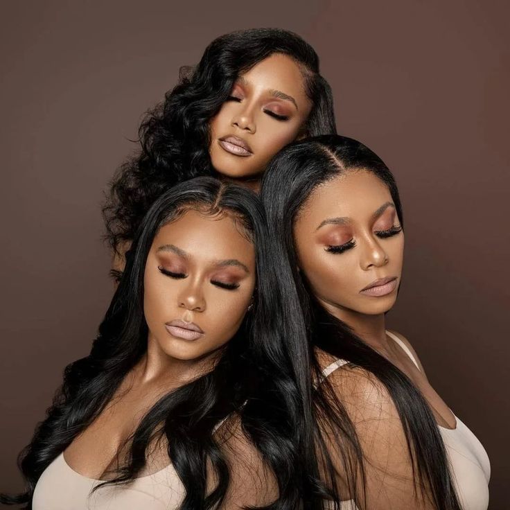 Three women with lustrous straight and wavy hair in the AZURE campaign